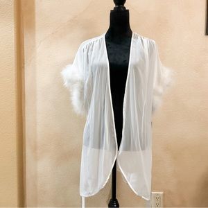 Faux Fur Trim Chiffon Wrap by Jonquil